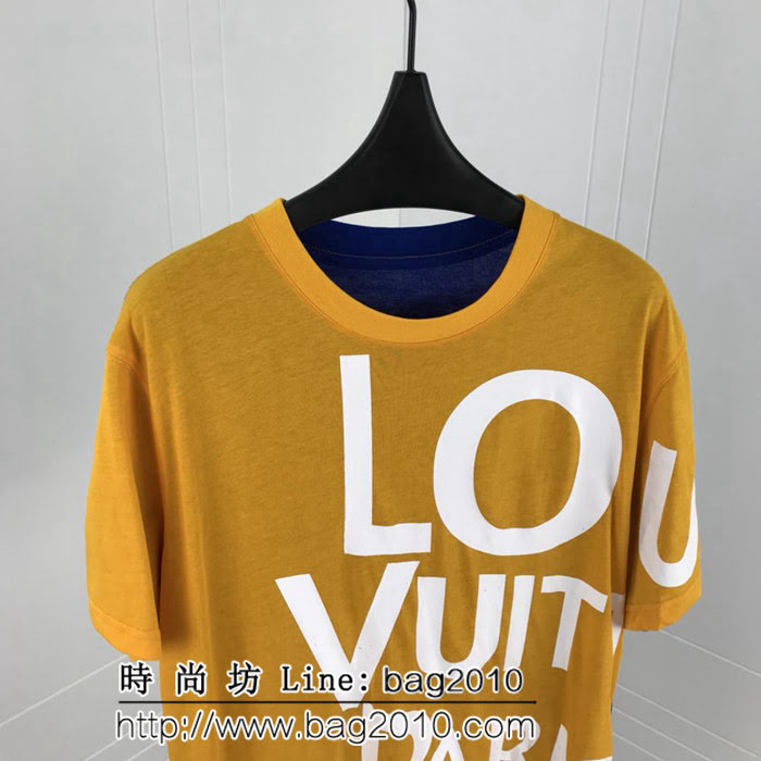 LV路易威登 19ss國外官網限量款 前後拼色設計 左側大字母印花 潮爆款純棉短袖 最高版本男女同款 ydi2551